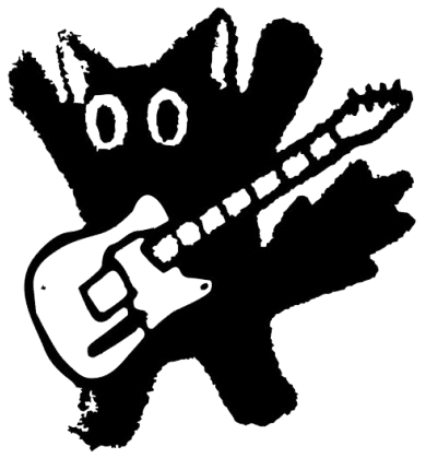 Linocut of a cat with a guitar