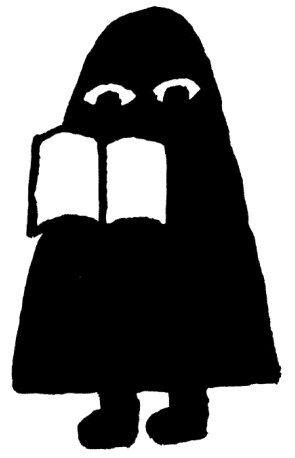 Linocut of Knigi reading