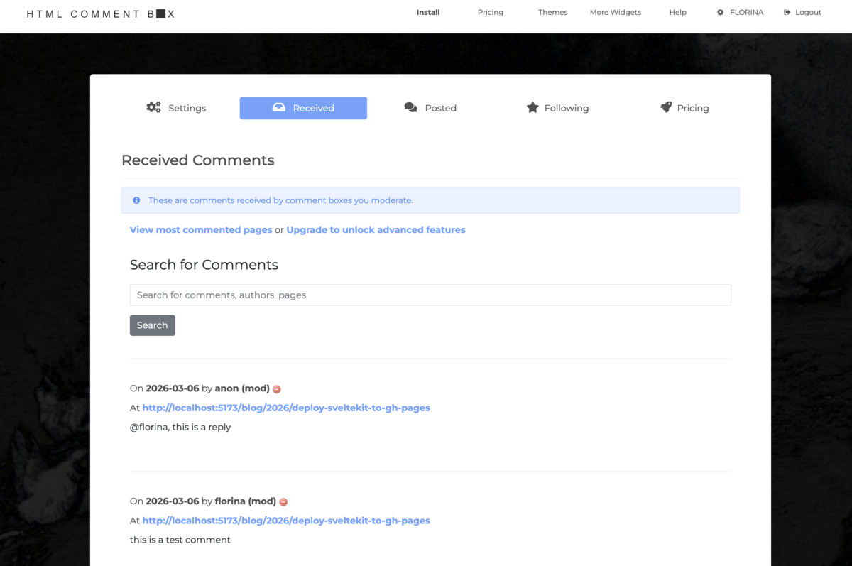 Comments received in HCB's page