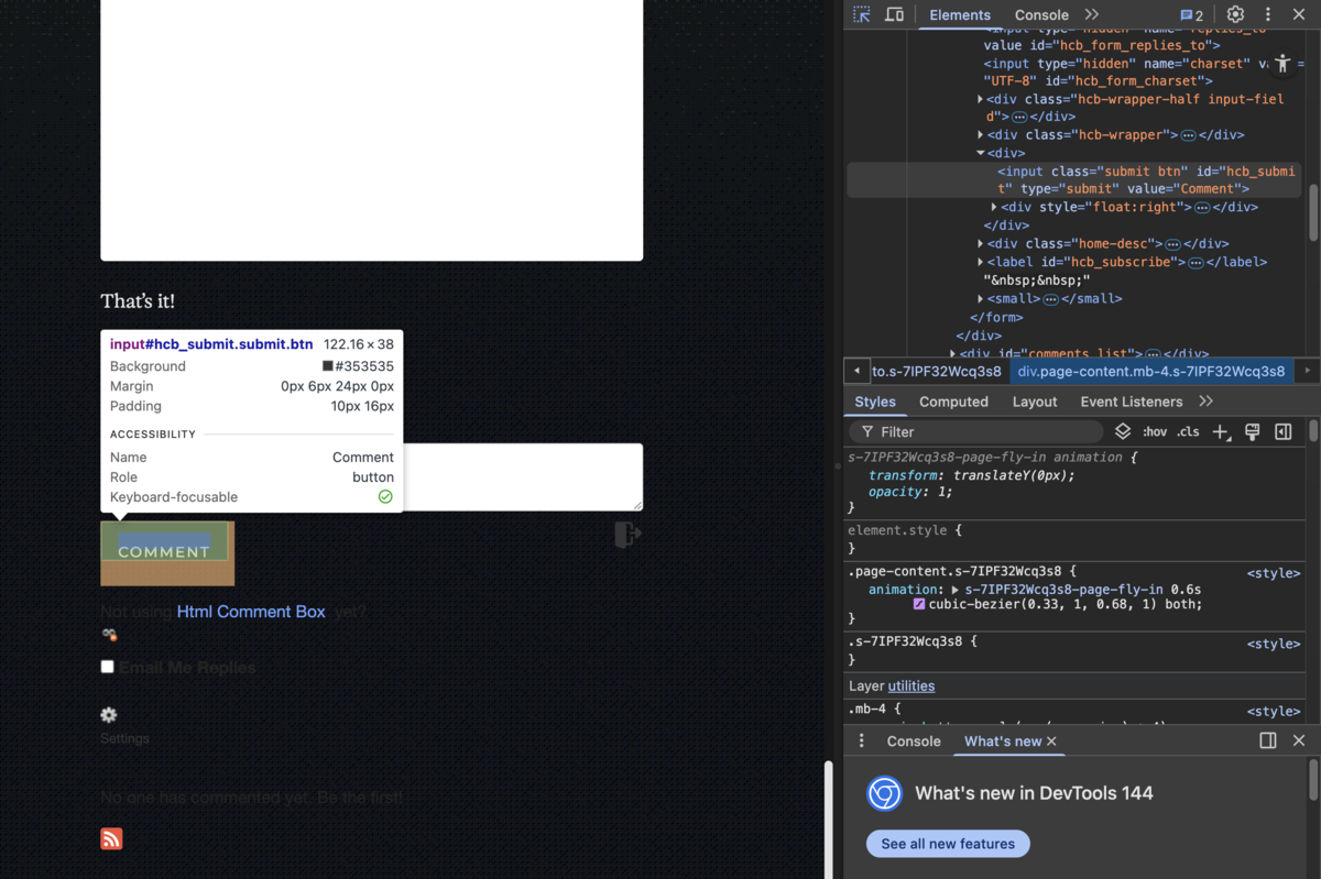 Inspecting element for styling